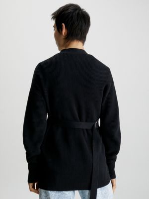 Belted sale cardigan black