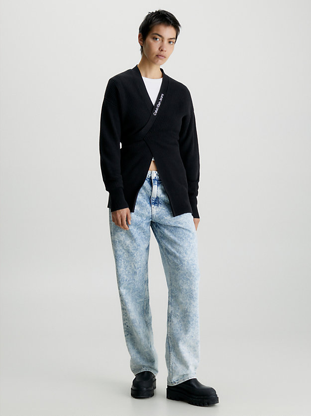 ck black kopertowy bawełniany kardigan z paskiem dla kobiety - calvin klein jeans