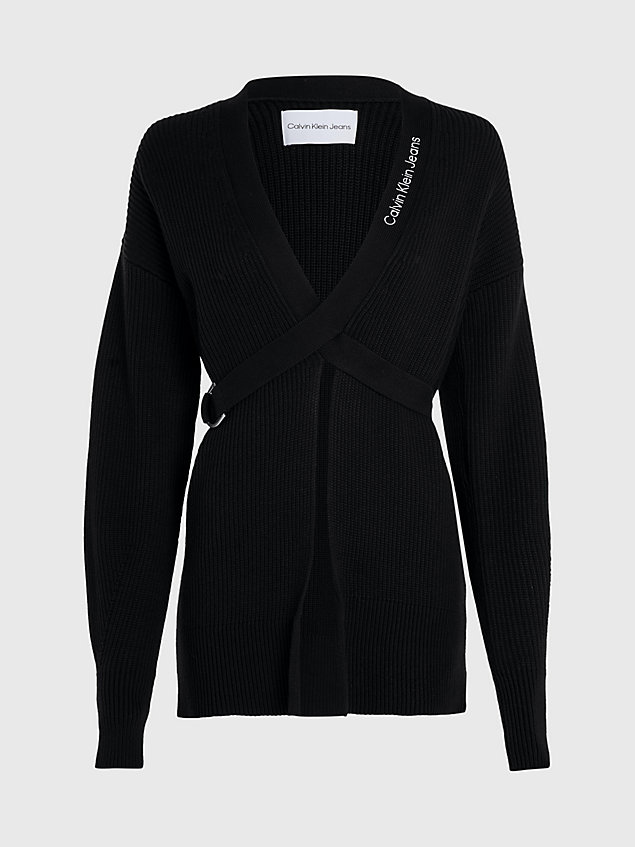 black cotton belted wrap cardigan for women calvin klein jeans