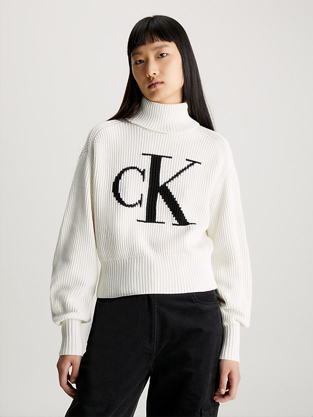 ivory luźny sweter z monogramem dla kobiety - calvin klein jeans