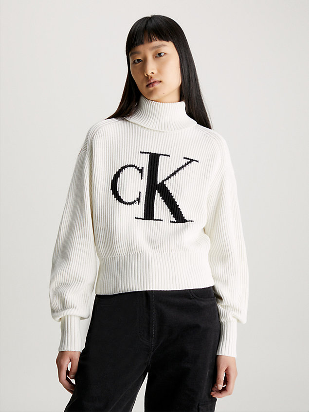 white luźny sweter z monogramem dla kobiety - calvin klein jeans