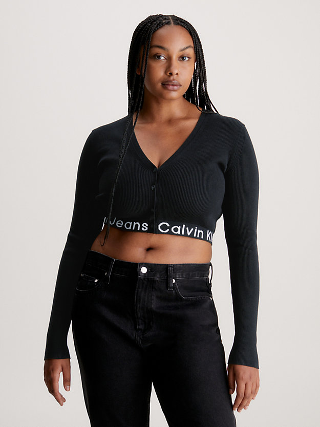 ck black cropped cotton knit cardigan for women calvin klein jeans