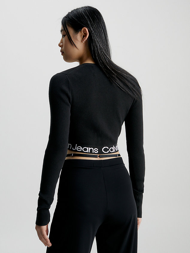 black cropped cotton knit cardigan for women calvin klein jeans