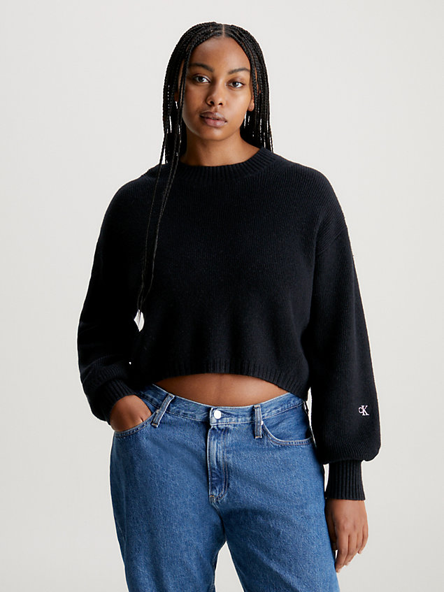 black krótki sweter z owczej wełny dla kobiety - calvin klein jeans
