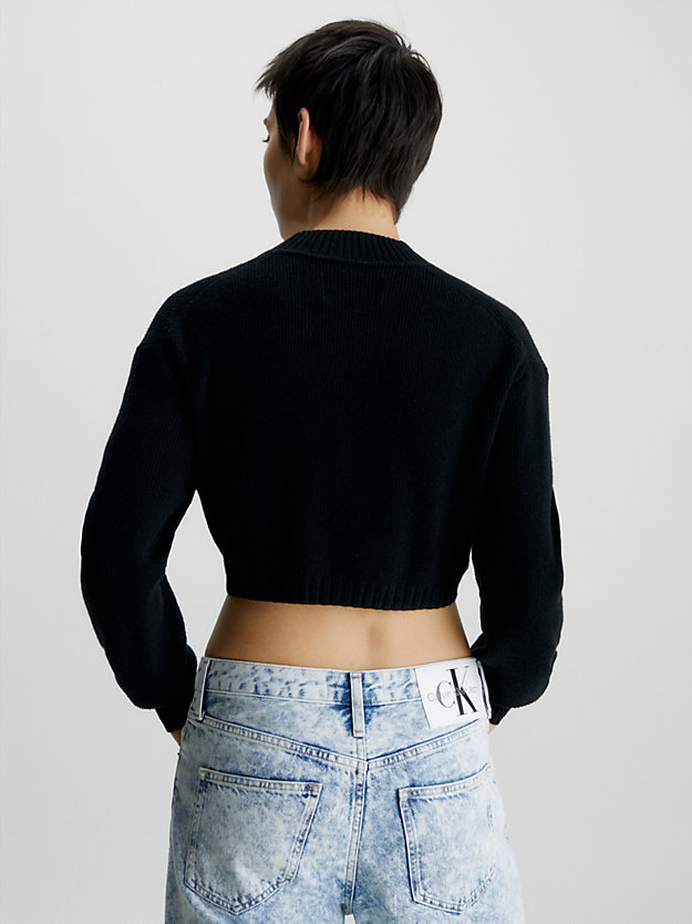 ck black cropped lamswollen trui voor dames - calvin klein jeans