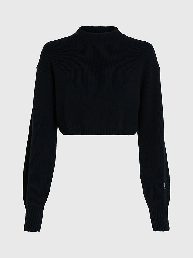 black cropped lamswollen trui voor dames - calvin klein jeans