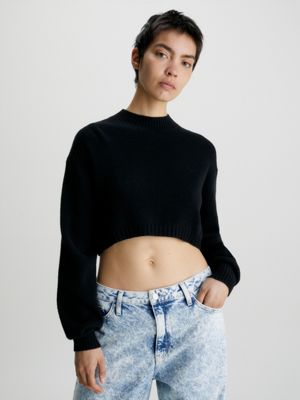 jersey de lana cropped black de mujeres calvin klein jeans