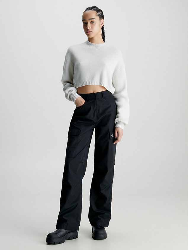 white krótki sweter z owczej wełny dla kobiety - calvin klein jeans