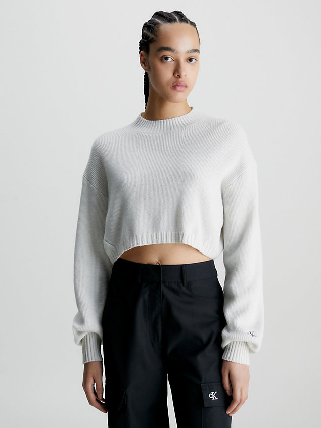 white krótki sweter z owczej wełny dla kobiety - calvin klein jeans