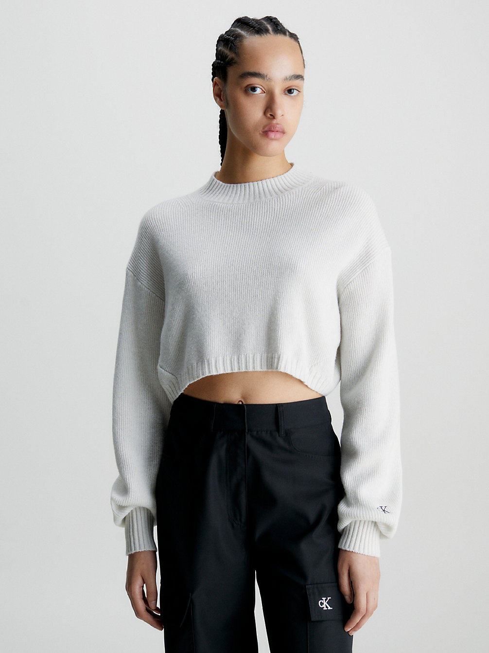 IVORY > Krótki Sweter Z Owczej Wełny > undefined Kobiety - Calvin Klein