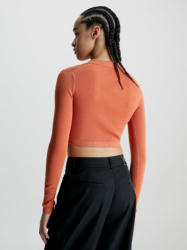 burnt clay slim cropped v-neck jumper for women calvin klein jeans