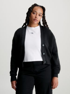 Calvin Klein Plus Size Knit Detail Women's Leather Jacket Black