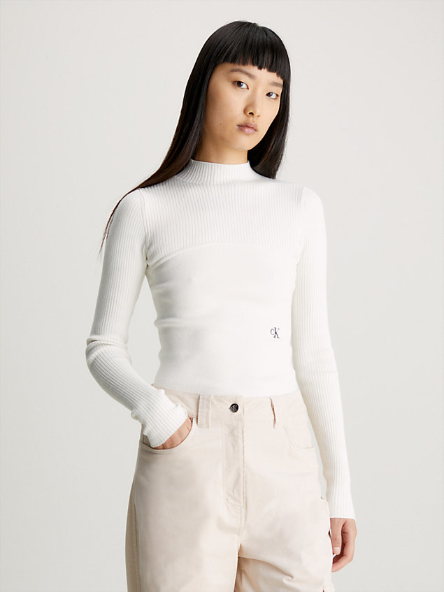white slim cotton jumper for women calvin klein jeans