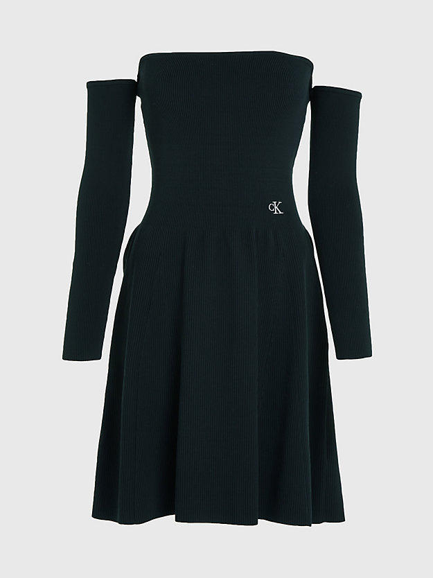 ck black sukienka z odkrytymi ramionami z prążkowanej dzianiny dla kobiety - calvin klein jeans