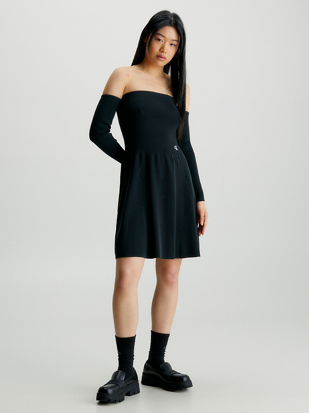 CK BLACK Off Shoulder Ribbed Knit Dress undefined women Calvin Klein