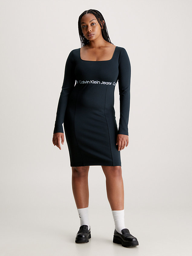 black milano jersey jurk met logo tape voor dames - calvin klein jeans