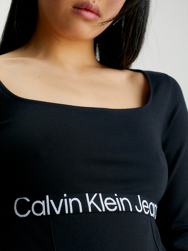 black logo tape kleid aus milano-jersey für damen - calvin klein jeans