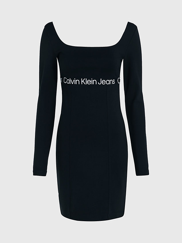 black milano jersey jurk met logo tape voor dames - calvin klein jeans