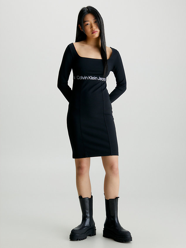 vestido de punto milano con logo tape black de mujer calvin klein jeans