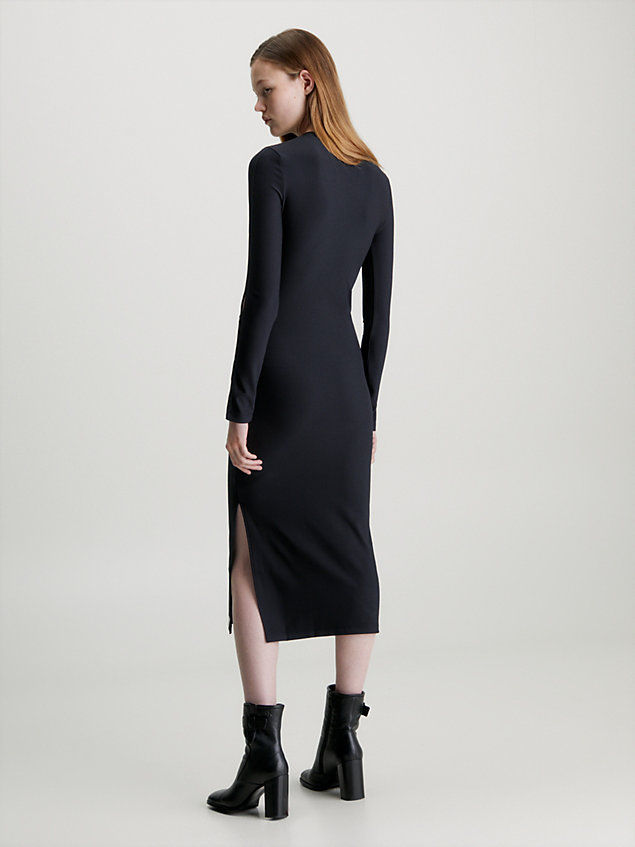black geribbelde maxi-jurk met gespleten mouwen voor dames - calvin klein jeans