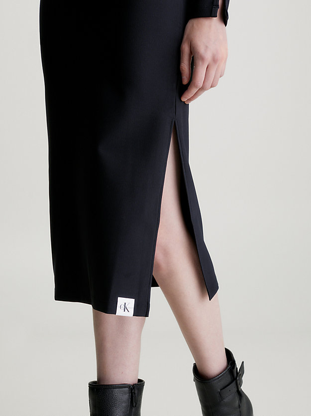 ck black geribbelde maxi-jurk met gespleten mouwen voor dames - calvin klein jeans