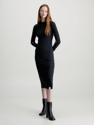 Split Sleeve Ribbed | Klein® Calvin J20J221990BEH Maxi Dress