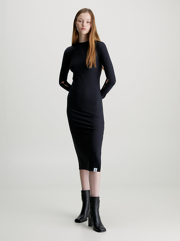 black split sleeve ribbed maxi dress for women calvin klein jeans