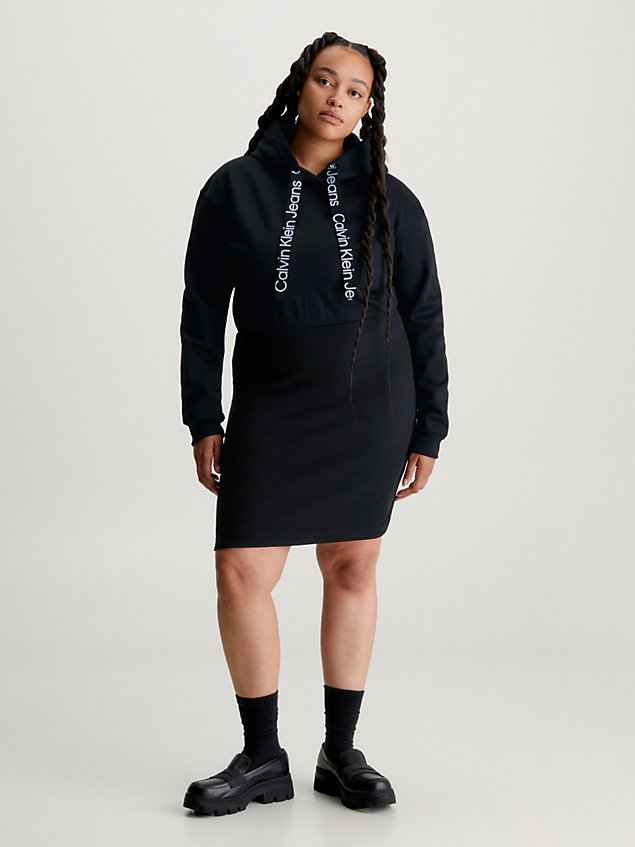 black sukienka dresowa z kapturem i taśmą z logo dla kobiety - calvin klein jeans