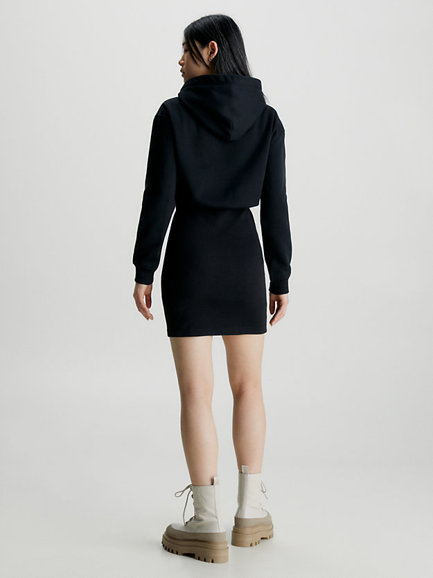 ck black/bright white logo tape hooded sweatshirt dress for women calvin klein jeans