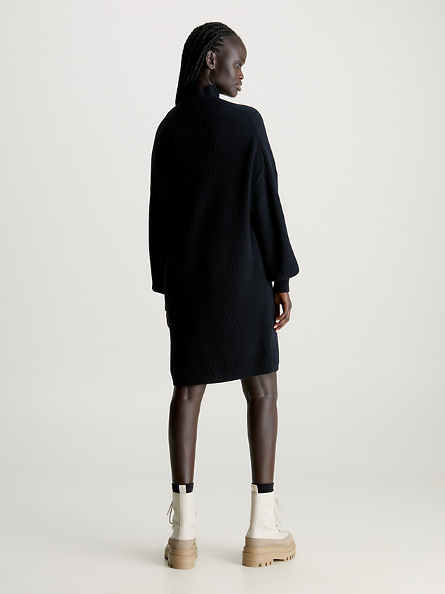 black swobodna dzianinowa sukienka z bawełny dla kobiety - calvin klein jeans