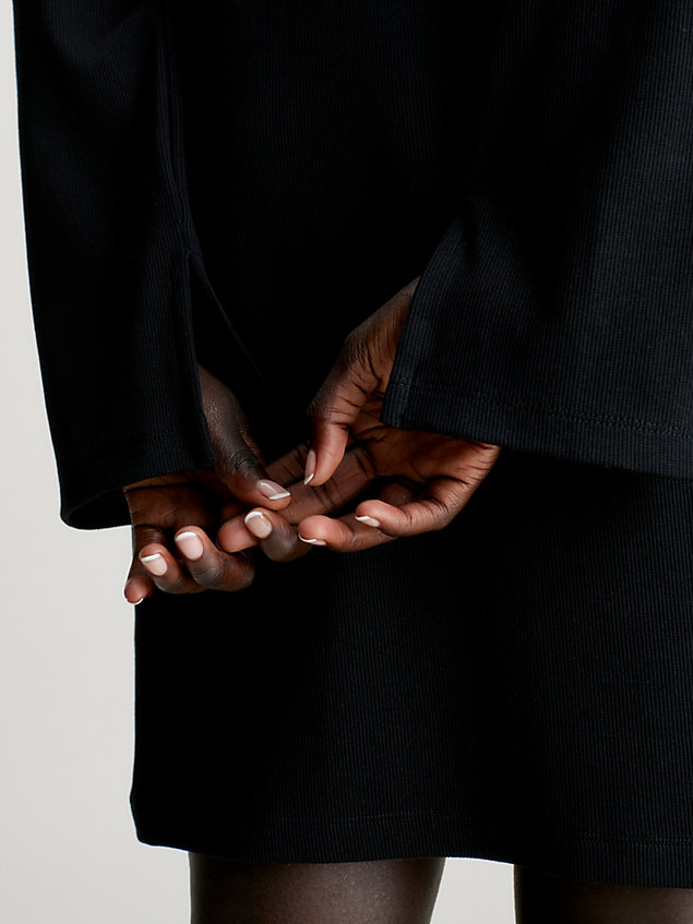 black sukienka polo z długim rękawem z dzianiny ściągaczowej dla kobiety - calvin klein jeans