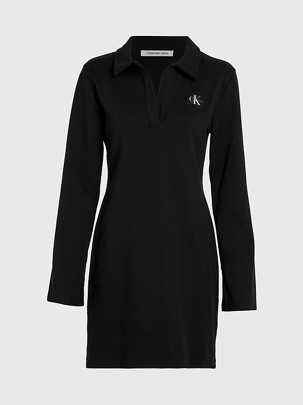 ck black sukienka polo z długim rękawem z dzianiny ściągaczowej dla kobiety - calvin klein jeans