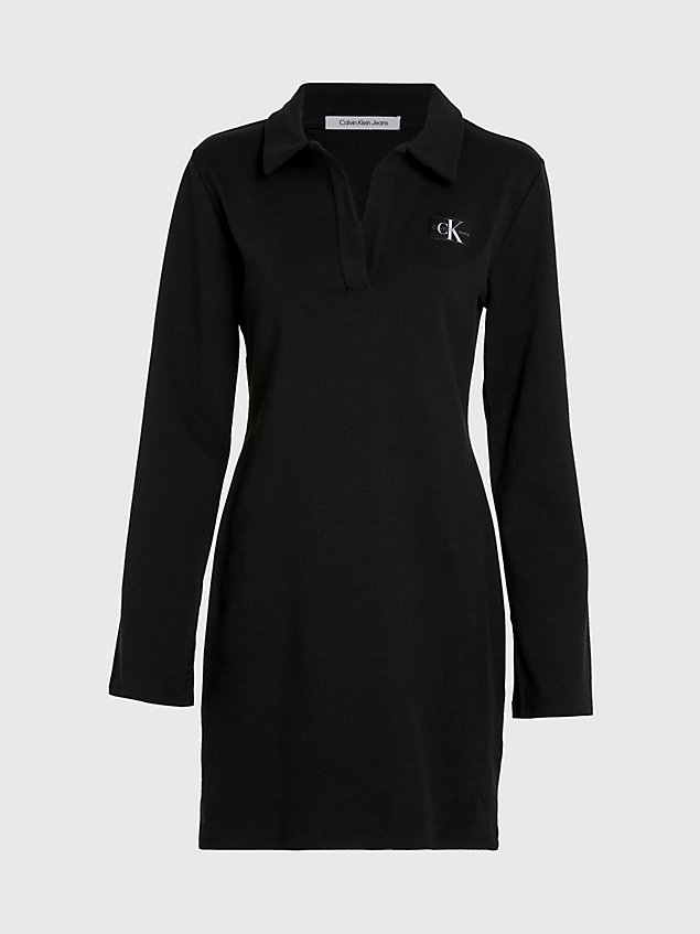 black sukienka polo z długim rękawem z dzianiny ściągaczowej dla kobiety - calvin klein jeans