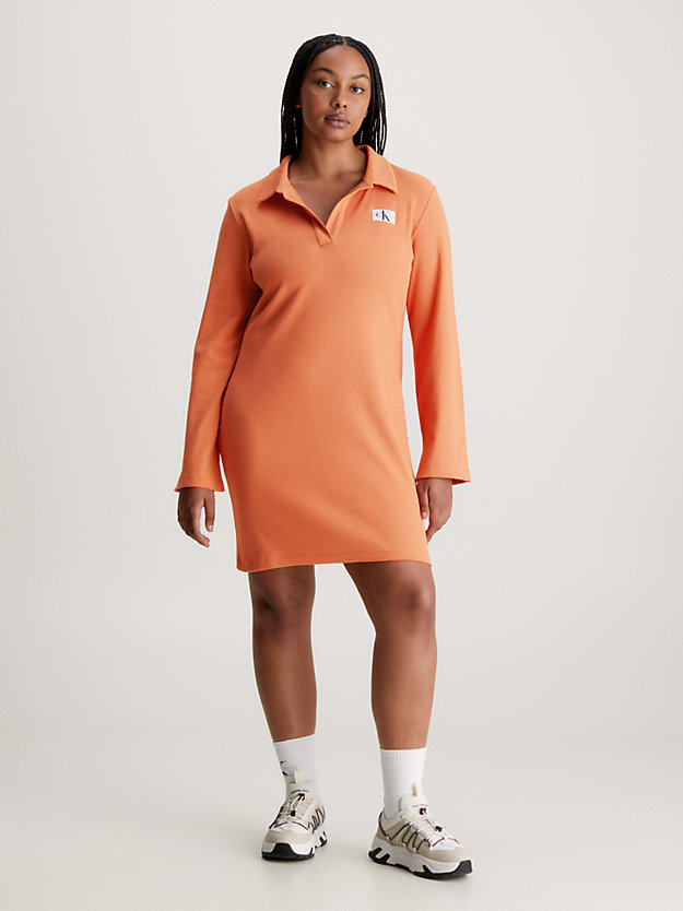 burnt clay ribbed long sleeve polo dress for women calvin klein jeans