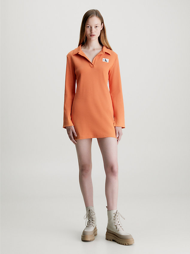 orange ribbed long sleeve polo dress for women calvin klein jeans