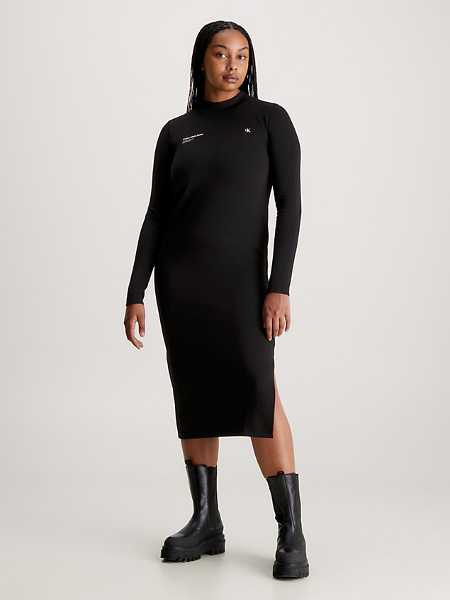 black dopasowana sukienka midi z dżerseju bawełnianego dla kobiety - calvin klein jeans