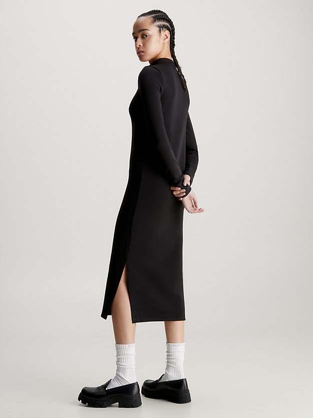 ck black dopasowana sukienka midi z dżerseju bawełnianego dla kobiety - calvin klein jeans