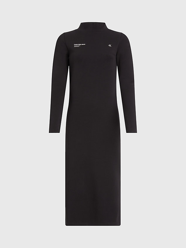 black dopasowana sukienka midi z dżerseju bawełnianego dla kobiety - calvin klein jeans