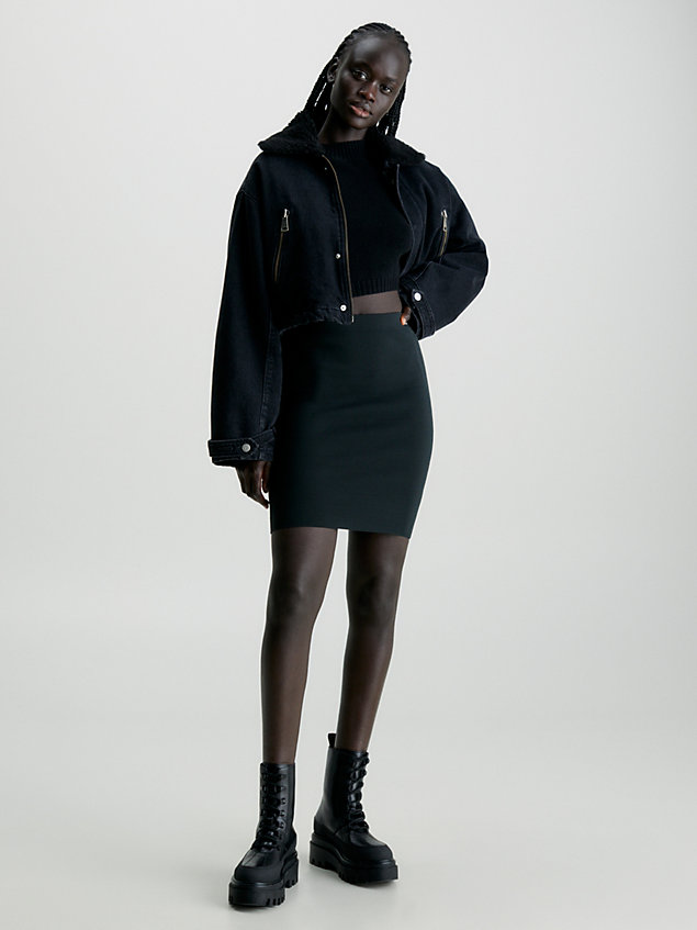 black wąska prążkowana spódnica z zamkiem z tyłu dla kobiety - calvin klein jeans