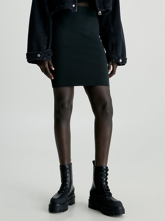 black slim geribbelde rok met rits achterkant voor dames - calvin klein jeans