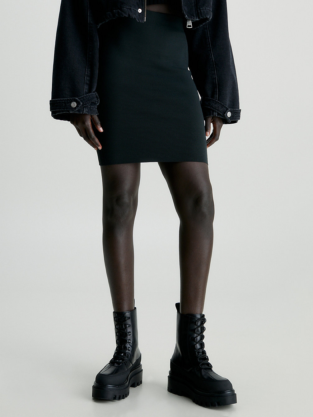 CK BLACK Slim Ribbed Zip Back Skirt undefined women Calvin Klein