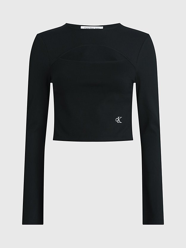 ck black top met lange mouwen en milano-uitsnijding voor dames - calvin klein jeans