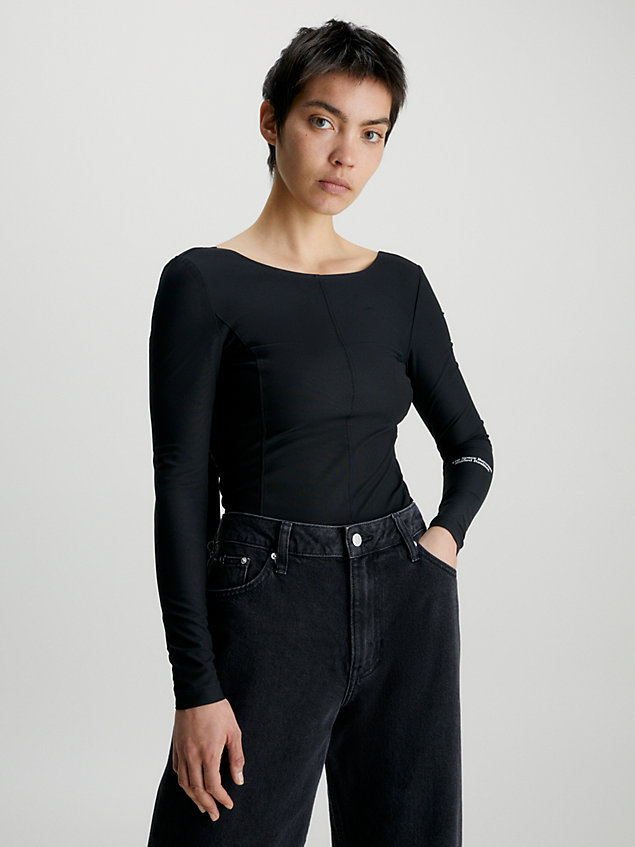 black langärmeliger body mit schnallen-detail für damen - calvin klein jeans