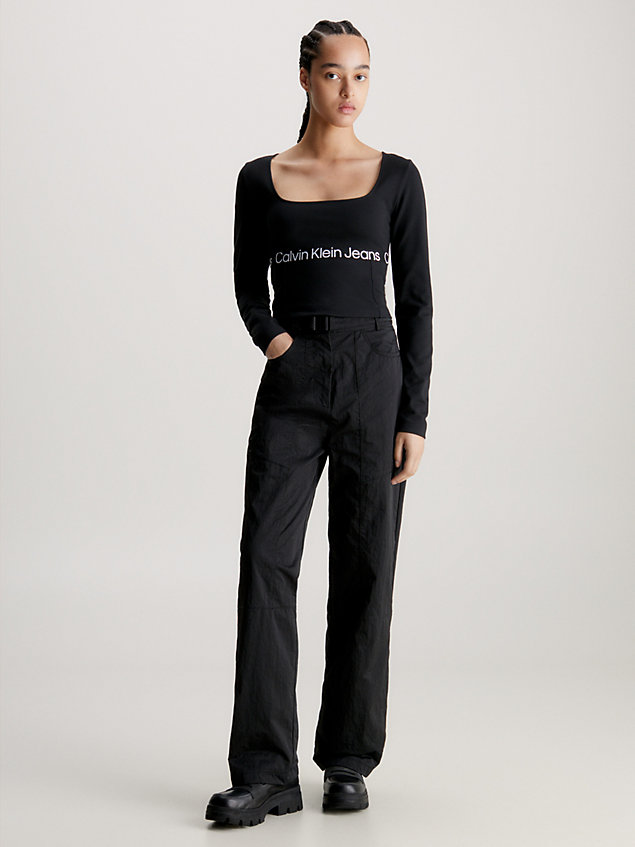 black langärmliges top aus milano-jersey für damen - calvin klein jeans