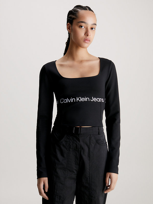 ck black langärmliges top aus milano-jersey für damen - calvin klein jeans