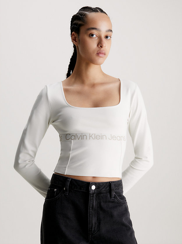 ivory / plaza taupe milano jersey long sleeve top for women calvin klein jeans
