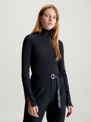 reworked calvin klein turtleneck CROP TOP ONLY black long sleeve high neck  roll