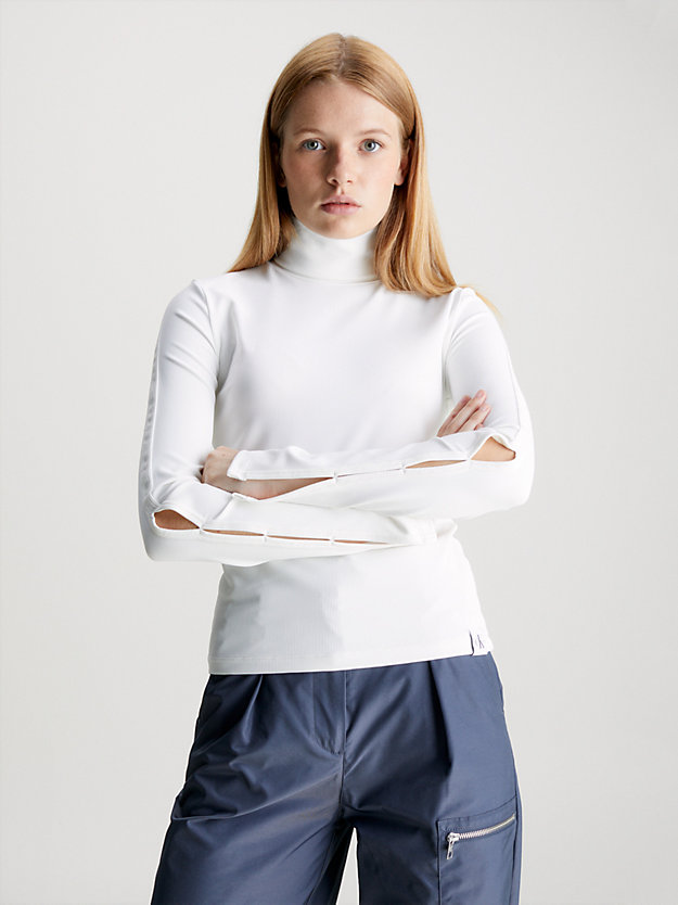 bright white top z długimi rozciętymi rękawami i golfem dla kobiety - calvin klein jeans