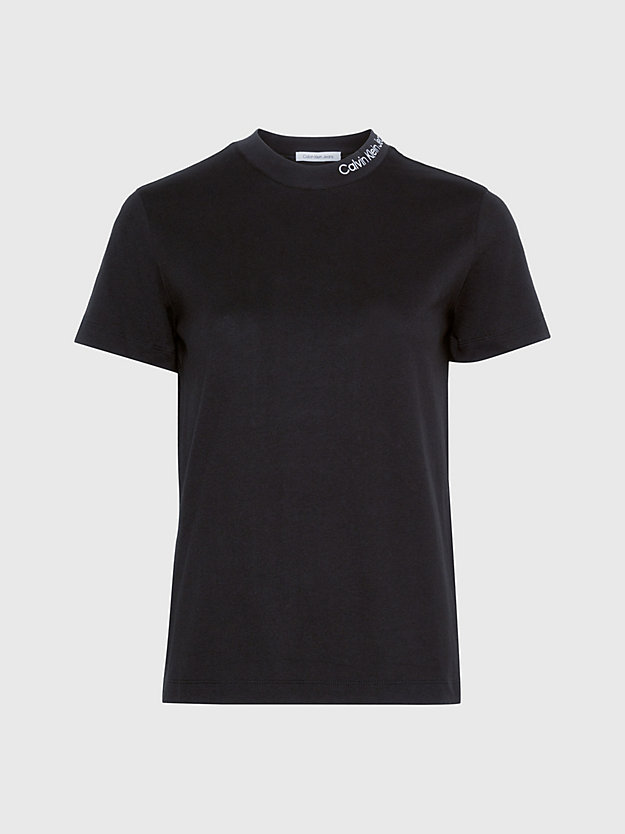 ck black dopasowany t-shirt z logo i kołnierzykiem dla kobiety - calvin klein jeans