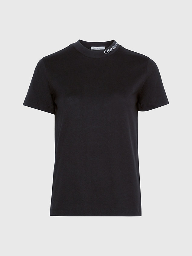 black schmales t-shirt mit logo-kragen für damen - calvin klein jeans